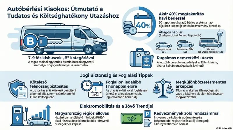 Autóbérlés Budapesten: árak és feltételek infografikán. - Doctus